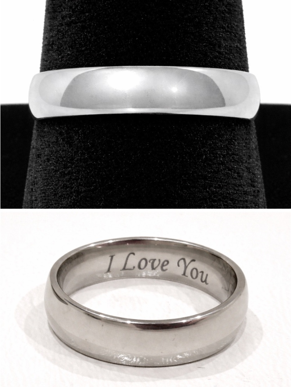 6mm Stainless Steel Wedding Band Engagement Ring | Engraved “I Love You”